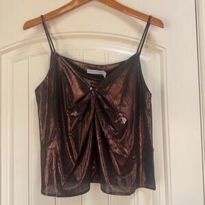 Paper Crane Whimsigoth Copper Brown Shimmery Silky Top Goth Grunge Witchy Sz Lg